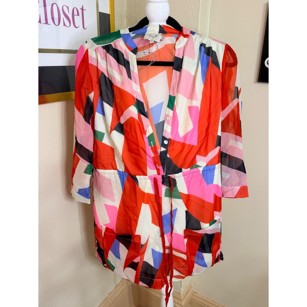Lili Sidonio Arty Urban Pop Abstract Geometric Print Drawstring Mini Dress Small